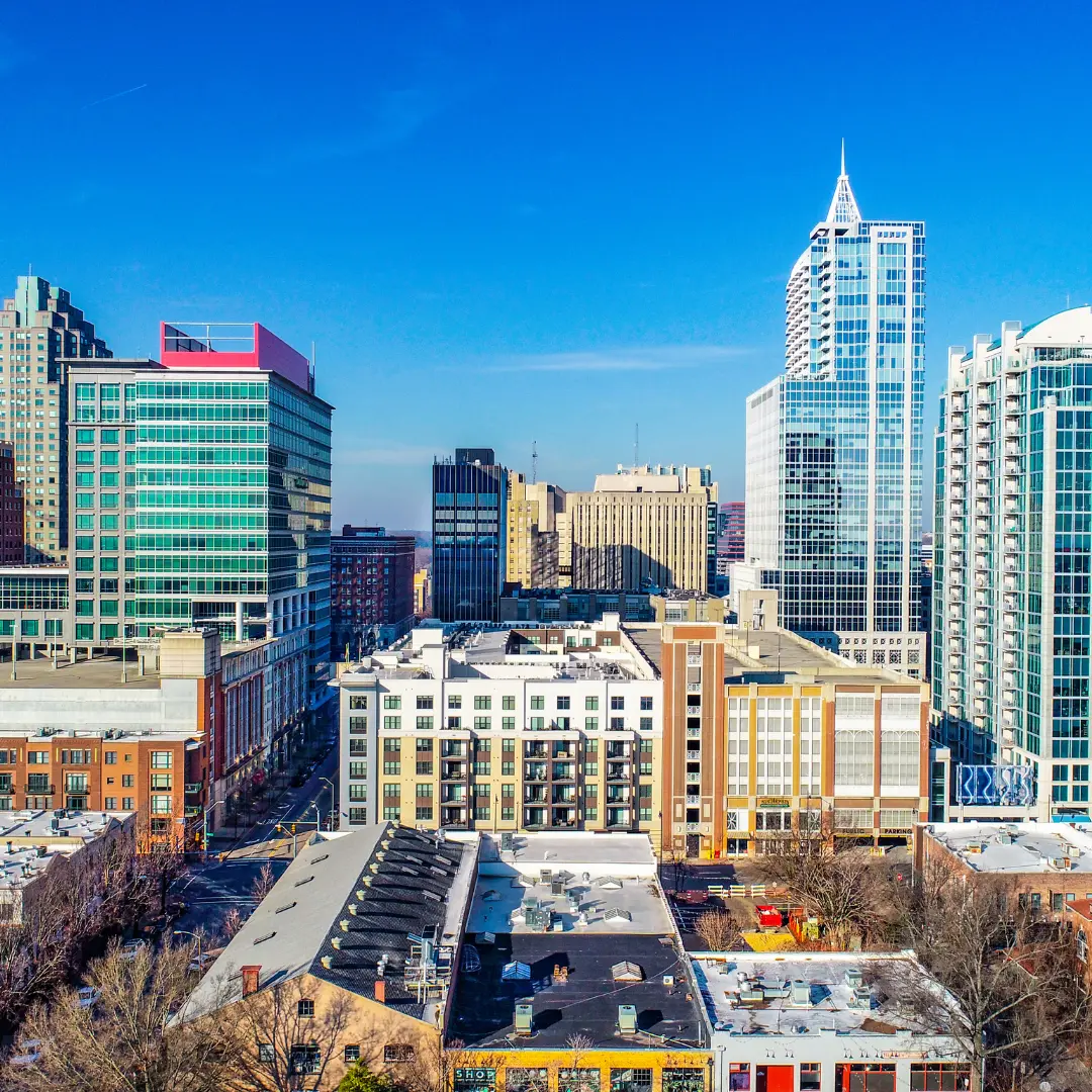 View of Raleigh NC skyline on a clear day